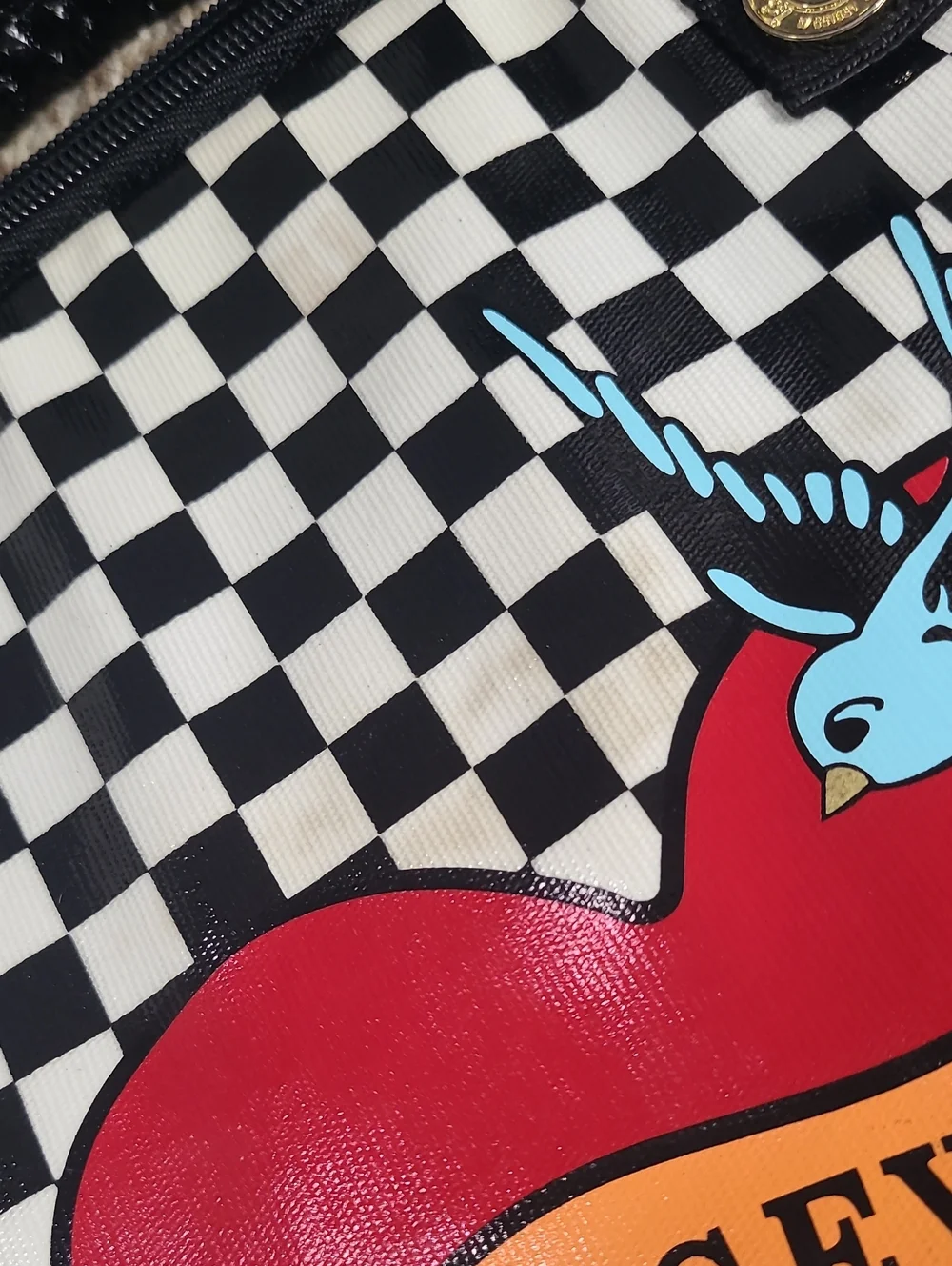Betsey Johnson Black & White Checkered Laptop Bag with Red Heart Graphic